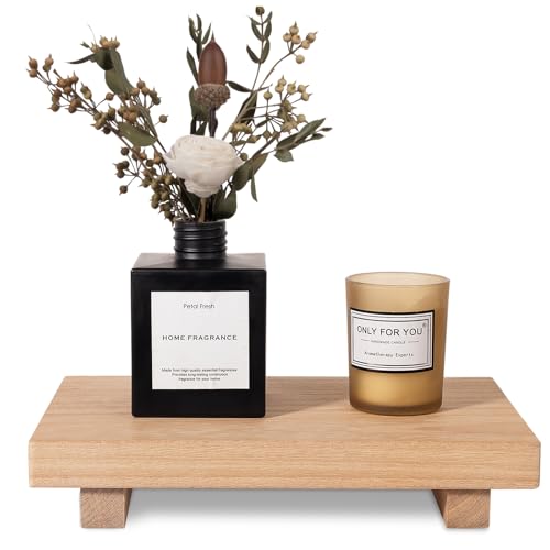 zoocatia Small Wood Tray Pedestal Stand Farmhouse Bathroom Decor Decorative Wooden Riser Kitchen Soap Dish Holder for Vanity, Counter, Sink, 9" x 5.9" - Burlywood - color: Burlywood, size: 9" x 5.9" x 1.6"