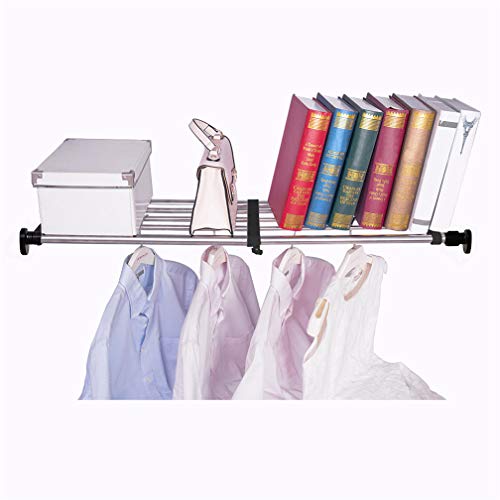 Hershii Expandable Closet Tension Shelf Rod Tension Shelves for Closet | Metal Storage Rack Cabinet Organizer DIY Divider Separator Shelves for Wardrobe Cupboard Kitchen Bathroom, Black 19.69-31.5IN - color: Black, size: 19.68 - 31.49 inches