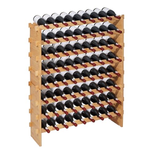 VEVOR 72 Bottle Stackable Modular Wine Rack, 8-Tier, Floor Freestanding Wine Storage Rack, Sturdy Wines Holder Display Shelf, Wobble-Free Shelves, Easy Assembly, for Kitchen, Cellar, and Bar, Natural - size: 37.6 x 9.8 x 46.9 in