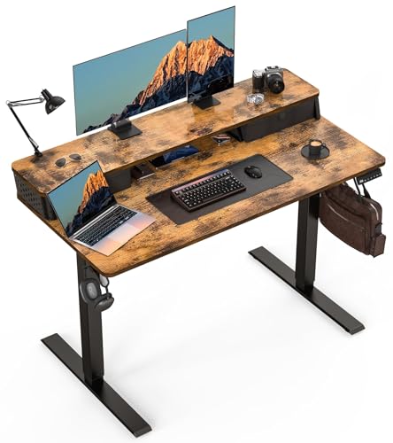 Electric Standing Desk with Two Drawers,48 x 24 Inch Sit Stand Desk Adjustable Height, Stand Up Desk with Storage Shelf, Computer Workstation for Home Office, Rustic Brown - color: Rustic Brown, size: 48" x 24"