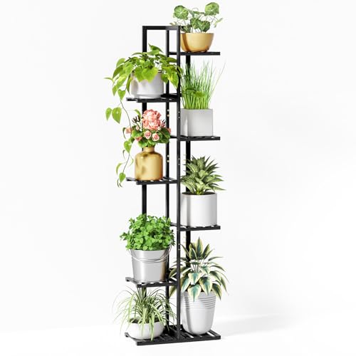 ROSSNY 55 Inch Tall Bamboo Plant Stand for Indoor, 7 Tier 8 Potted, Black | Corner Plant Stand, Tiered Plant Shelf, Planter Holder for Multiple Plants Indoor - color: Black, size: 7 Tier - 55 Inch