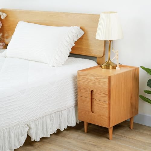 Narrow Nightstand, Mid Century Modern Nightstand, Solid Wood Bedside Table, Side Table witn Drawers (Natural, 11.81inches) - color: Natural, size: 11.81inches