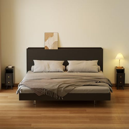 AQIMUELE Small Nightstand with Drawers, Solid Wood Narrow Bedside Table, Narrow Nightstand for Bedroom - color: 1 Pc(black), size: 15.74''D*7.87''W*19.68''H