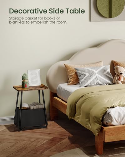 CHOEZON Nursery Side Table with Removable Fabric Basket, Small Side Table for Small Spaces, Nursery Nightstand for Couch, Bedroom, Living Room, Rustic Brown TBZ13BF - color: Rustic Brown + Black
