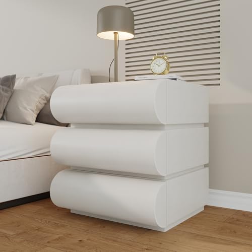 IKuinen Nightstand, Minimalist Bedside Table with 3 Solid Wood Drawer, Night Stands with Microfiber Leather, End Table for Bedroom-White - size: 3 Drawers