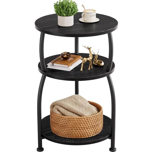 3-Tier Round Side Table, 15.7 inch End Table Nightstand | Circle Accent Table for Small Spaces, 24 inch Tall Sofa Table, Wooden Corner Table for Bedroom Living Room Garden, Black - color: Black, size: 15.7''Dia