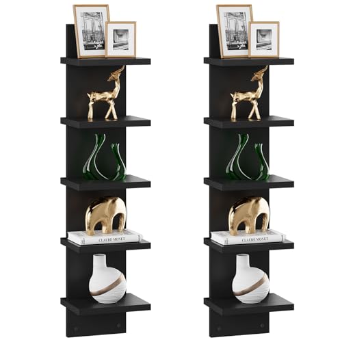 IBUYKE 5 Tier Wall Shelf Unit,Black Vertical Shelf,Floating Storage Shelf,Decorative Wall Mount Vertical Shelving for Home, Bedroom,Living Room,Office Decor WBC009B-2 - color: Black, size: 5 Tier - 2P