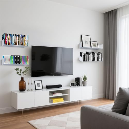 U Shape Floating Shelves Wall Mount Metal Bookshelf CD DVD Storage Display Shelves, White Set of 4