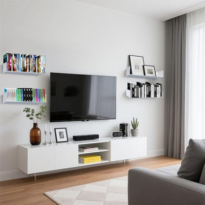 U Shape Floating Shelves Wall Mount Metal Bookshelf CD DVD Storage Display Shelves, White Set of 4