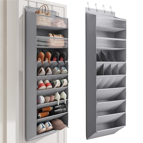 Mefirt 16-20 Pairs Over the Door Shoe Organizer, Clear Pockets Shoe Rack for Closet Door, Hanging Shoe Rack for Boots, Behind the Door Shoe Holder Fit All the Family's Sneakers, Boots, Heels, Grey - color: Grey 16-20 Pairs Clear Pockets
