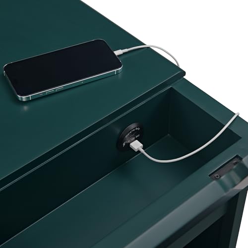 Martin Svensson Home Elegant Chairside End Table with Power — 24″W x 16″D x 25″H, Seamoss Green — Transitional Painted Accent Table with Flip-Top USB Charging, Drawer & Cabinet Storage - color: Seamoss Green