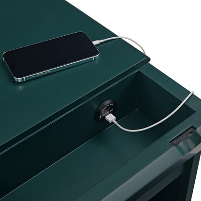 Martin Svensson Home Elegant Chairside End Table with Power — 24″W x 16″D x 25″H, Seamoss Green — Transitional Painted Accent Table with Flip-Top USB Charging, Drawer & Cabinet Storage - color: Seamoss Green