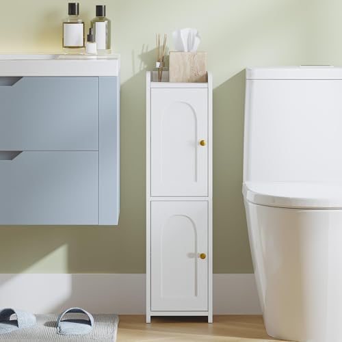 Hzuaneri Bathroom Storage Cabinet, Small Corner Floor Cabinet with 2 Doors and Adjustable Shelf, Narrow Toilet Paper Cabinets, Bathroom Organizer for Small Spaces, 7.9" D x 7.9" W x 29.5" H White - color: White, size: 7.9"D x 7.9"W x 29.5"H