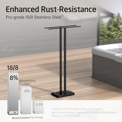 KES 37" Freestanding Towel Rack, Heavy Black Marble Base, Stainless Steel | Equal-height, Fits Large Bath Towels, Stable 8.23 lb Base, Rustproof Stainless T-Bars, Modern Design - color: Black Marble & Black Bar, size: 37" H (Equal-height)