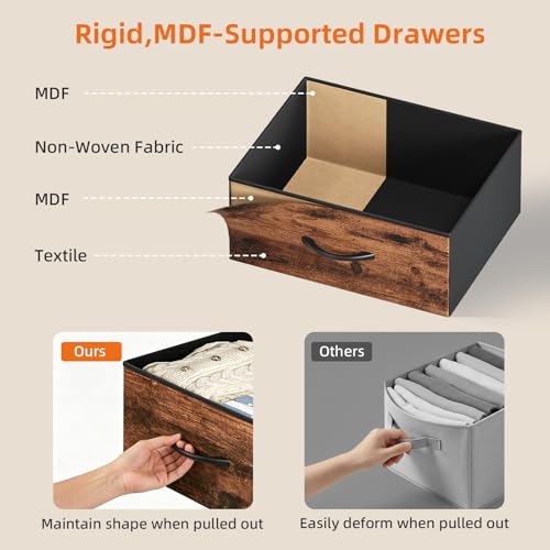Somdot Nightstand with 3 Drawers, Dresser with Fabric Bins for Bedroom, Hallway, Entryway, Night Stand Bedside Table Furniture, Sturdy Steel Frame, Wooden Top, Easy Pull Fabric Bins, Wood Grain Print - color: Wood Grain Print, size: 11.4"D x 15.2"W x 30.6