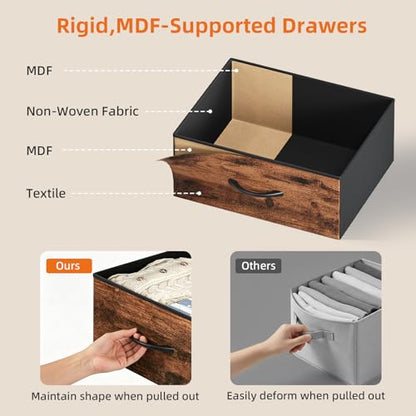 Somdot Nightstand with 3 Drawers, Dresser with Fabric Bins for Bedroom, Hallway, Entryway, Night Stand Bedside Table Furniture, Sturdy Steel Frame, Wooden Top, Easy Pull Fabric Bins, Wood Grain Print - color: Wood Grain Print, size: 11.4"D x 15.2"W x 30.6