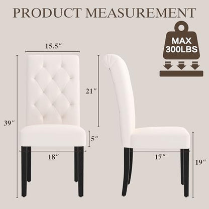LSSBOUGHT Upholstered Dining Chairs Set of 6,Tufted Parsons Kitchen Chair with Solid Wood Legs, Modern Towel Fabric Side Chair for Dining Room/Restaurant(6pcs,Beige) - color: Beige-fabric, size: Set of 6