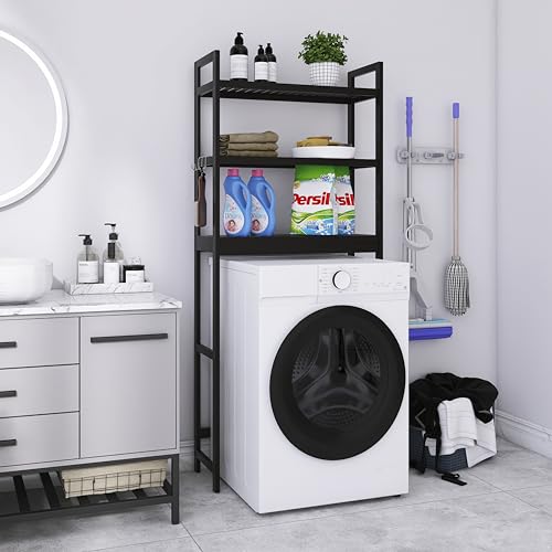 SMIBUY Bathroom Storage Shelf, Bamboo Over-The-Toilet Organizer Rack, Freestanding Toilet Space Saver with 3-Tier Adjustable Shelves (Black) - color: Black