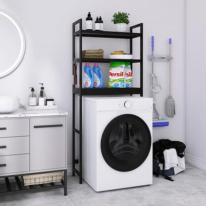 SMIBUY Bathroom Storage Shelf, Bamboo Over-The-Toilet Organizer Rack, Freestanding Toilet Space Saver with 3-Tier Adjustable Shelves (Black) - color: Black