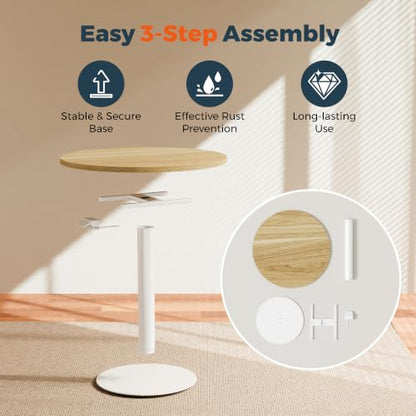 24" Pneumatic Height Adjustable Round Side Table, Gas Lift Pedestal Drink End Table, Small Accent Nightstand for Living Room Sofa Couch, White Wood Grain - color: White Wood Grain, size: 23.62"
