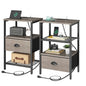 sthmec Nightstands Set of 2, Night Stands with Charging Station and Fabric Drawer, Grey Bedside Tables with Drawers, 2- Tier Side Table with Storage, Nightstands with Charging Station,Grey - color: Grey, style: Power