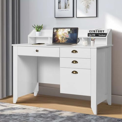 Catrimown Computer Desk with Drawers and Hutch, 47 Inch Home Office Desk with File Drawers, Student Girls Desks, Teens Writing Table with Hutch, Small Desk with Drawer for Bedroom, White - color: White Oak