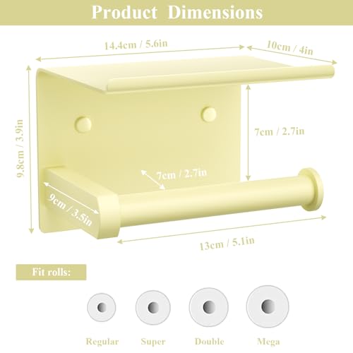 Toilet Paper Holder with Shelf Wall Mounted Toilet Paper Roll Dispenser | Heavy Duty Stainless Steel Sunlight Yellow - color: O-sunlight Yellow