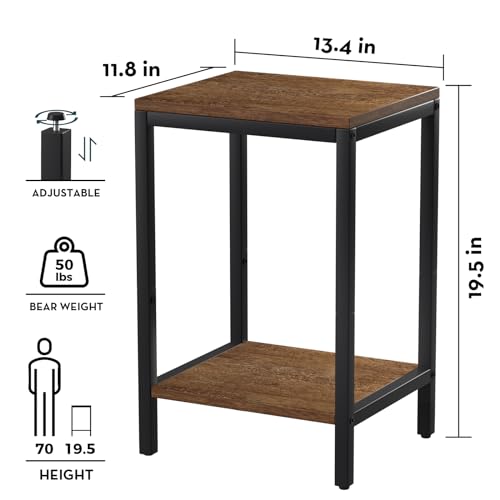 SAYGOER Wood End Tables 13.3''D Small Side Table with Storage Night Stand Metal Frames 2 Tier Bedside Table with Adjustable Feet, 1PCS, Walnut - color: Walnut