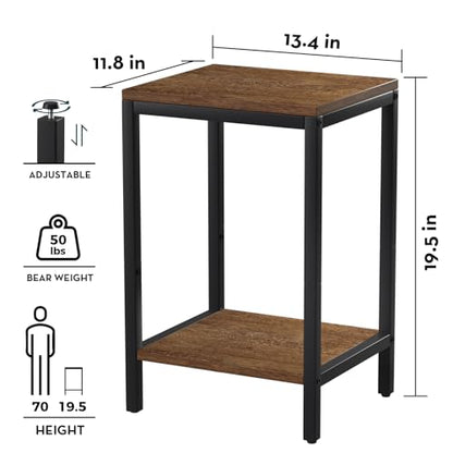 SAYGOER Wood End Tables 13.3''D Small Side Table with Storage Night Stand Metal Frames 2 Tier Bedside Table with Adjustable Feet, 1PCS, Walnut - color: Walnut