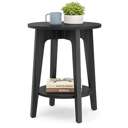 VASAGLE MAEZO Collection - Side Table, 2-Tier Small Round End Table, Nightstand with Tapered Legs, Curved Transitions, for Small Spaces, Living Room, Bedroom, Charcoal Gray ULET283T22 - color: Charcoal Gray, size: 1 pack