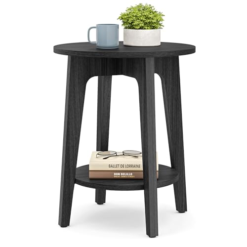 VASAGLE MAEZO Collection - Side Table, 2-Tier Small Round End Table, Nightstand with Tapered Legs, Curved Transitions, for Small Spaces, Living Room, Bedroom, Charcoal Gray ULET283T22 - color: Charcoal Gray, size: 1 pack
