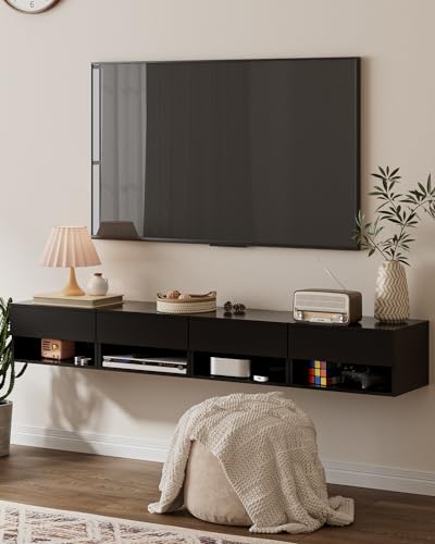 Floating Nightstand, Small Modern Floating Nightstand with Drawer, Floating Shelves for Bedroom, Bathroom (Black) - color: Black