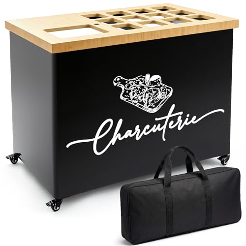 Novabright 4ft Foldable Charcuterie Cart Set with Table Cloth Storage Bag Caster Portable Collapsible Food Serving Cart Snack Grill Mobile Display Carts for Party Wedding Outdoor BBQ Backyard (Black) - color: Black