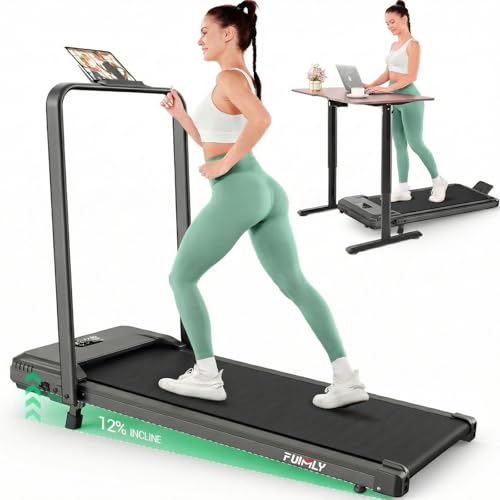 FUNMILY Upgrade Walking Pad Folding Treadmill with 12%/15% Incline & Handle Bar, 3.5HP Foldable Under Desk Compact Treadmills for Home/Office/Gym, 400+lb Capacity, Shock Absorption - color: Dark Black