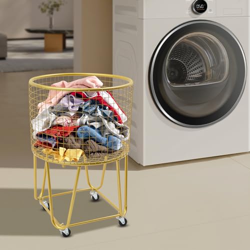 Wire Metal Deep Set Rolling Laundry Basket,Mesh Wire Laundry Basket Storage Cart for Bathroom Bedroom Dirty Clothes Storage (F) - size: F