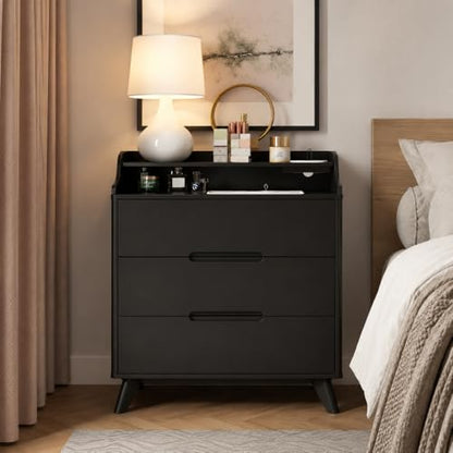 35" Large Night Stand Set of 2 with Charging Station, 3 Drawer Nightstand | Spacious Drawers, Pre-Installed Slide, Wood Bedside Table, Modern End Table, Nightstand for Bedroom Sofa Couch, Black - color: Black, size: Large (3 drawer)