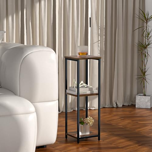 10" Wide Square Drink Table with Adjustable Feet - 3-Tier Small Side Table for Apartments, Balcony & Office | Space-Saving, Lightweight & Multi-Functional (Plants, Books, Drinks, Brown) - color: Brown, size: 3-Tier-10"wide