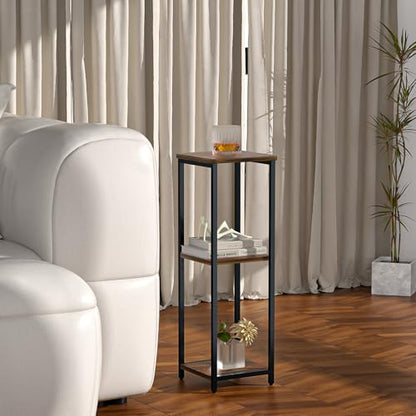 10" Wide Square Drink Table with Adjustable Feet - 3-Tier Small Side Table for Apartments, Balcony & Office | Space-Saving, Lightweight & Multi-Functional (Plants, Books, Drinks, Brown) - color: Brown, size: 3-Tier-10"wide
