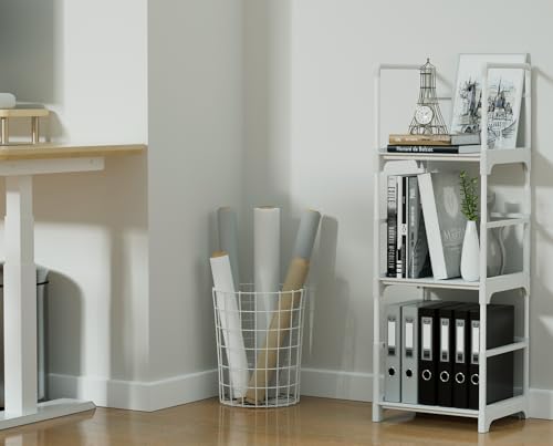 FIDUCIAL HOME 3 Tiers Small Bookshelf White Open Short Book Shelf | Narrow Skinny Slim Thin Small Spaces for Space Saving, Easy to Assemble, 12"L x 10"W x 33.6"H - size: 3 Tier