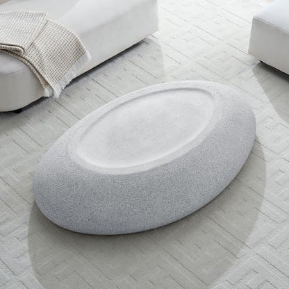 55.12" Faux Stone Coffee Table Modern Unique Coffee Table Oval Rock Center Tables Round Edge Design Fiberglass Concrete Accent Tables for Living Room Office Apartment No Assembly, Cement - color: Fiberglass Oval-cement