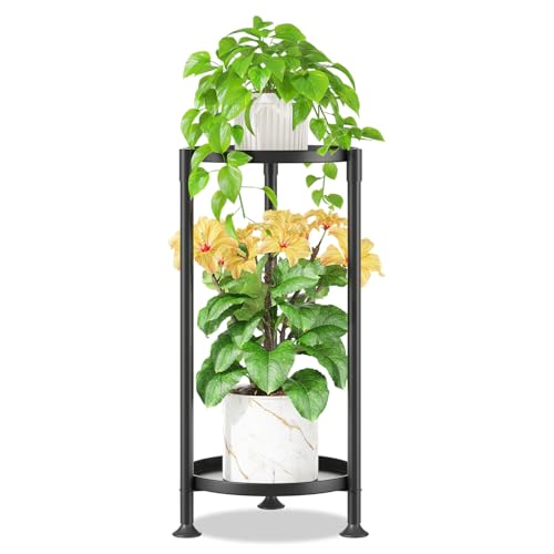 iDavosic.ly 2 Tier Plant Stand Indoor with 10 Inch Wide Tray, Tiered Corner Metal Outdoor Flower Display Holder, Vertical Tall Rack for Patio Porch Living Room, Modern Black - color: Matte Black, size: 2 Tiers