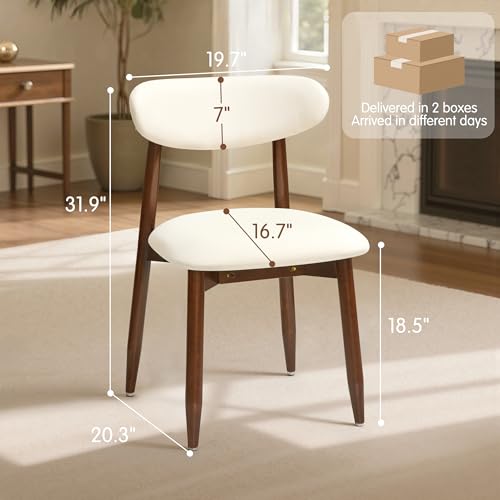 CHUN YI Dining Chairs Set of 6, Upholstered Solid Wood Dining Room Chairs, Mid Century Modern Fabric Kitchen Side Chairs with Ergonomic Curved Back, Beige - color: Beige, size: Set of 6