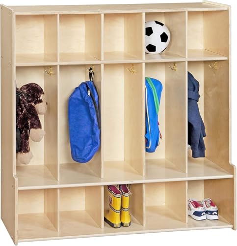 Contender 5-Section Coat Locker with Bench & Cubby Storage for Kids, Backpack Organizer with Cubbies Storage for Daycare, Preschool, Kindergarten [Natural] - style: Assembly Required