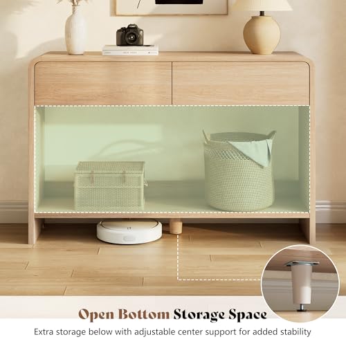 AMERLIFE 45" Modern Entryway Console Table with 2 Storage Drawers | Open Bottom Shelf, Wood Grain Finish, Rounded Edges, Long Sofa Table, Behind Couch, Hallway, Foyer, Living Room, Natural Oak - color: Natural Oak - Flat Panel, size: 45"