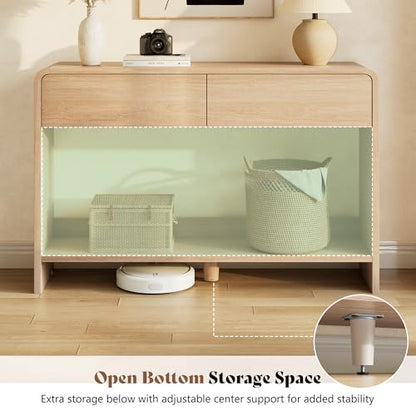 AMERLIFE 45" Modern Entryway Console Table with 2 Storage Drawers | Open Bottom Shelf, Wood Grain Finish, Rounded Edges, Long Sofa Table, Behind Couch, Hallway, Foyer, Living Room, Natural Oak - color: Natural Oak - Flat Panel, size: 45"