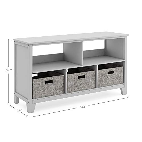 Martha Stewart Kids' Low Bookcase (Gray) - 24 Inch Wooden Storage Organizer Cubby with Fabric Bins for Playroom and Bedroom - color: Grey