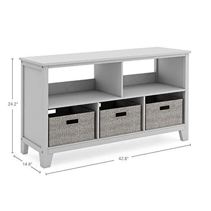 Martha Stewart Kids' Low Bookcase (Gray) - 24 Inch Wooden Storage Organizer Cubby with Fabric Bins for Playroom and Bedroom - color: Grey