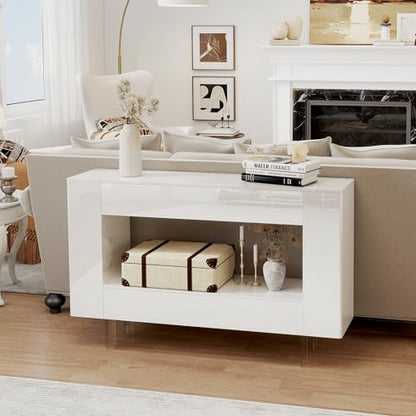 47" High Gloss Console Table with Hidden Side Storage Cabinets, White Modern Entryway Sofa Table for Behind The Couch, Living Room - color: High Gloss-white