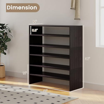 COSTWAY 6-Tier Shoe Rack, Extra Wide Shoe Shelf Organizer with Stackable Design, 31" Freestanding Storage Shoe Stand for Small Space Entryway Hallway Closet (Brown) - color: Brown