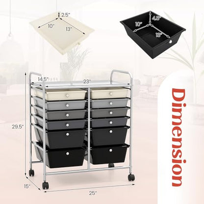 Moccha 12-Drawer Rolling Storage Cart - Utility Cart on Wheels with Lockable Casters for Craft Art Supply Paper Salon, Mobile Drawer Carts for Classroom Teacher School Office (Gradient Grey) - color: Gradient Grey, style: 12 Drawers